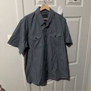Dixxon‎ Workforce Shirt Mens L Short Sleeve Button Up Blue Stripe Workwear